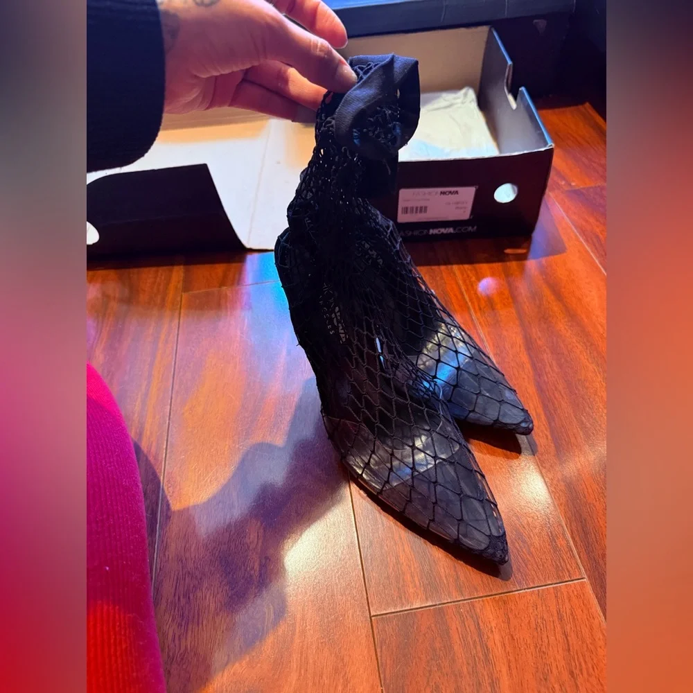 Fashion Nova Black Fishnet Pointed-Toe Stiletto Heels - Picture 3 of 7